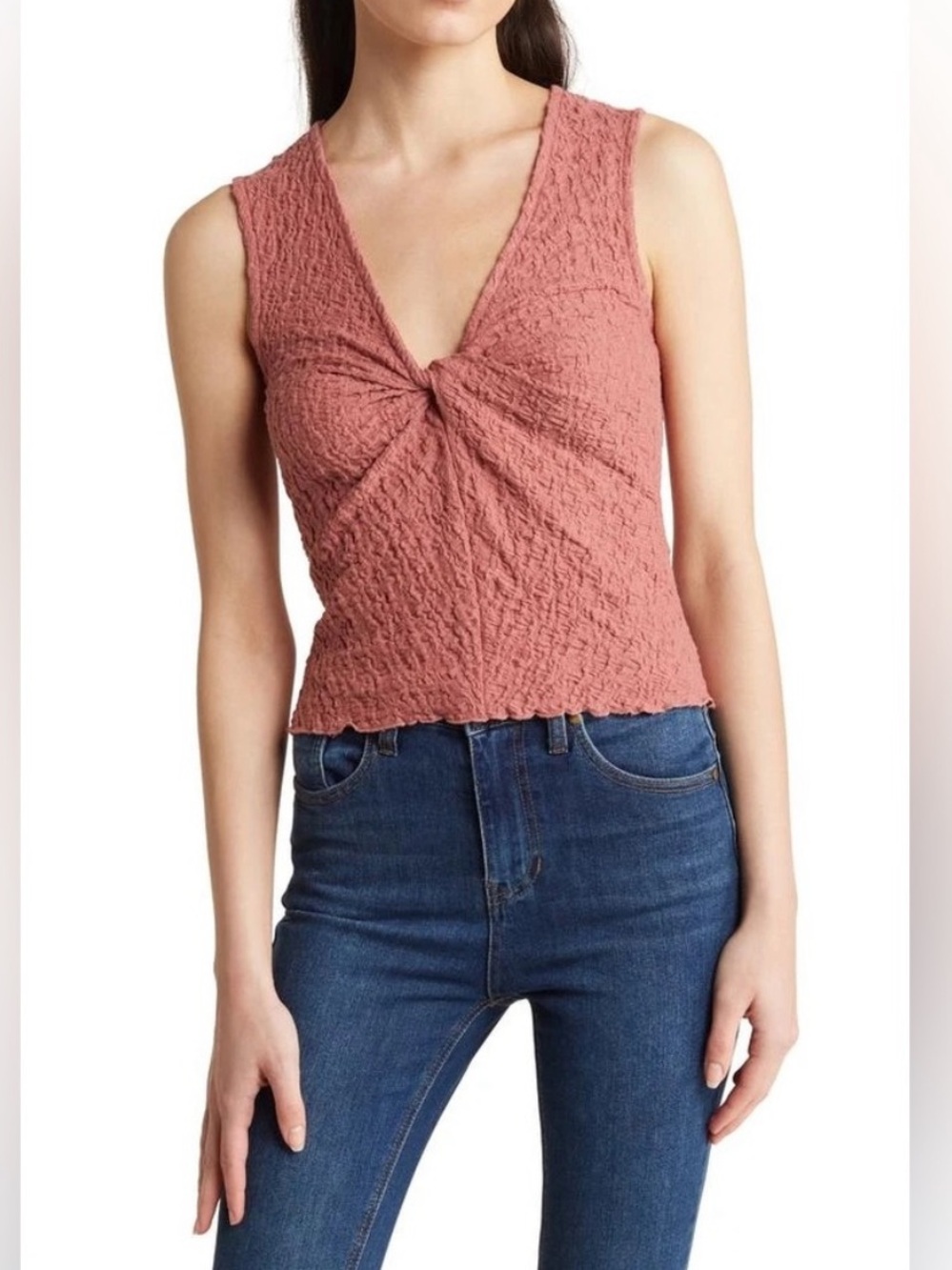 Madewell Sleeveless Twist-Front Textured Tank Top - Dusty Rose